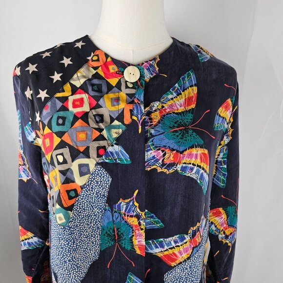 Canvasbacks Vintage Small Butterfly Patchwork Tunic Top Boho Maximalism Artsy - Picture 5 of 11